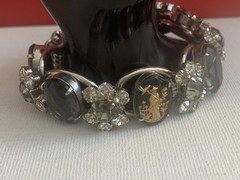 Vtg. D & E Rare Juliana 5 Link 7” Bracelet Silver Tone Black/ Green/ Gold BinM