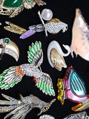 Vtg Costume Jewelry Birds Owls Swan Pendant and Pin Brooch Lot