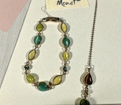 Monet 2 green and yellow glass bead Y necklace + Similar bracelet W Tags 14”
