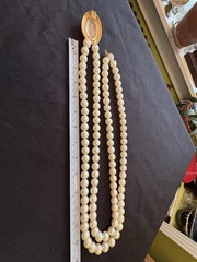 Vintage GIVENCHY Runway 12mm Faux Pearl Double Strand Necklace W Crystal Clasp