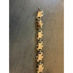 Vintage Gold Tone Amber Gold Foil Glass Cabochon Link Bracelet Fold Over Clasp