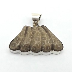 Vintage Sterling Silver Fossil Coral Fossilized Fan Whale Tail Charm Pendant