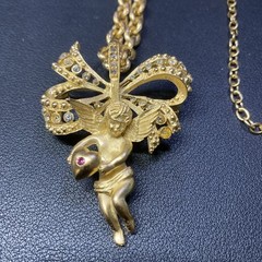 Vtg JBK Camrose & Kross Cherub Angel Crystal Gold Tone Pin Brooch Pendant
