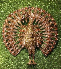 Vtg JBK Peacock Bird Brooch Camrose Kross MultiCrystal Animal Figural Pin Jackie