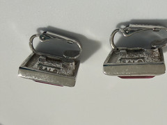 Vintage SAL Swarovski Pink Crystal Clip Earrings Emerald Cut Silver Tone Stamped