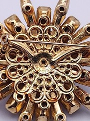 Vintage Judy Lee Pink Olive Green Rhinestone Atomic Style Starbust Brooch MCM