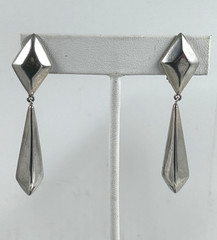 Vintage 925 Sterling Silver Polished Geometric Drop Dangle Clip Earrings 2 1/4″