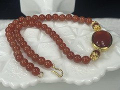 Vintage MMA Museum Of Art Carnelian Bead Necklace Signed USA 17.5”