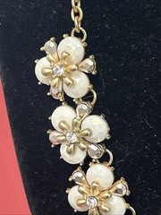 Vintage Coro Gold Tone Metal & Faux Pearl Flower Necklace Adjustable Boho READ