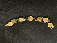 Vintage Gold Plated Nephrite Jade Link Bracelet Oval Cabochon Safety Chain 7″