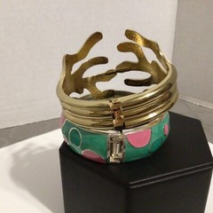 Bracelet Lot Hinged Cuff Clamper/Stretch Rhinestone Enamel Silver/Gold Tone