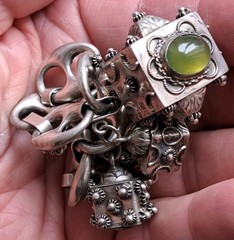 Vintage Etruscan 800 Silver Charm Bracelet With Fob Charms Ornate 7.5″ Coral