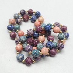 Multi-Color Semi Precious Stone Beaded Necklace Vintage Gold Spacers 29 in