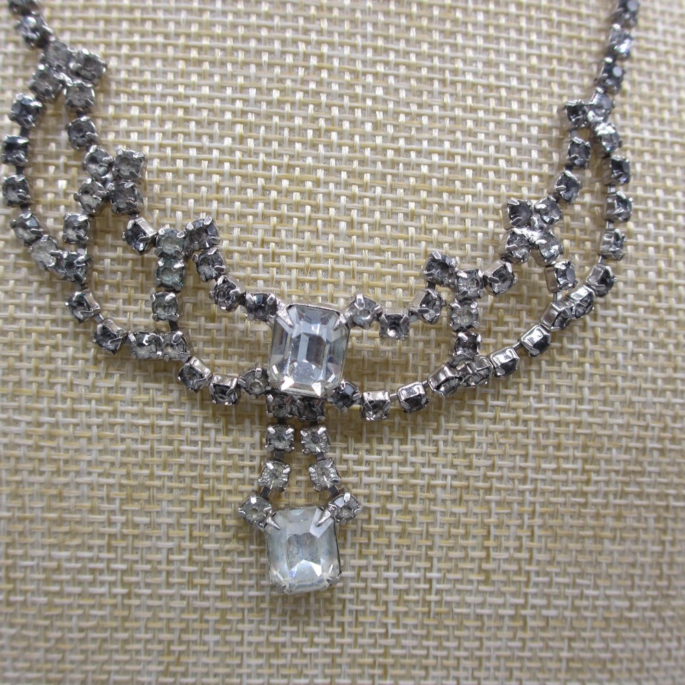 Vintage Rhinestone Necklace Swag Drape Dangle Choker 15 Inch