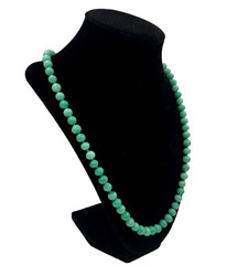 GREEN PEKING GLASS FAUX JADE BEADS NECKLACE HAND KNOTTED ART DECO CLASP 22″ LONG