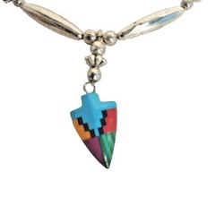 Vintage Southwestern Style Faux Colorful Arrowhead & Silver Tone Beaded Necklace