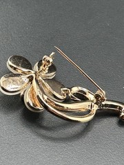 Rose Gold Tone Pink Pedal And Rhinestones Brooch