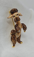 Vintage LG Linda Gal Brown & Gold Enamel Dancing Poodle Brooch Enamel Pin