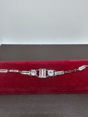 Vintage Art Deco Sterling Silver 925 Crystal Glass Bracelet Missing One Stone!!