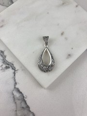 Vintage 925 Sterling Silver Deco Marcasite Teardrop Pendant