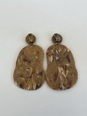 Brown Marbled Lucite Plastic Drop Dangle Clip-on Earrings 3.5 Inches Boho Rainbo