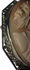Antique Art Deco Solid 14K White Gold Habille Shell Cameo Brooch Pendant Diamond