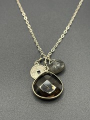 16″ Vintage Sterling Silver Smoky Quartz Pendant Necklace 925 C30