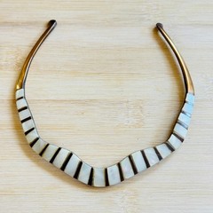 Regal Choker Brass MOP Necklace VTG mother of Pearl Statement 70s MCM Retro
