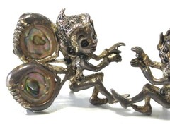 VINTAGE CYVRA PIXIE FAIRY NYMPH SCREW BACK 925 STERLING SILVER ABALONE EARRINGS