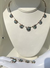 Antique Victorian 14k Gold Round Vivid Blue Zircons with Seed Pearls Necklace