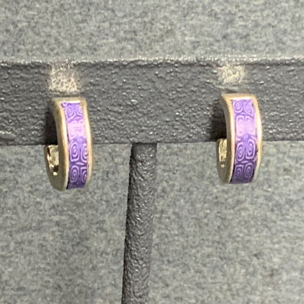 Polymer Clay Hoop Earrings 0.5 In Purple Spiral Fimo Sculpey Silver Pierced Fun
