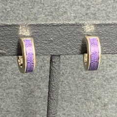 Polymer Clay Hoop Earrings 0.5 In Purple Spiral Fimo Sculpey Silver Pierced Fun