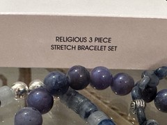 Vintage NIB Avon Religious 3 Piece Purple Silver Tone Stretch Bracelet Set