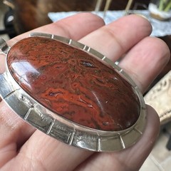Ray Youmans Pendant Necklace 20 Inch Fossil Dino Gembone 925 Sterling 26.7g