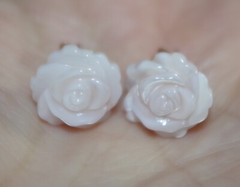 Carved Pink Rose Flower Conche Shell Mother of Pearl Fancy Stud Earrings 14k GF