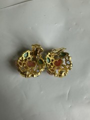 VTG Pastel Fruit Salad Collar Necklace with Carved Art Glass Stones Set