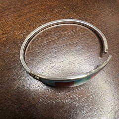 Vintage Alpaca Mexico Bangle Bracelet Multi Color Enamel Silver Tone 7.2 in
