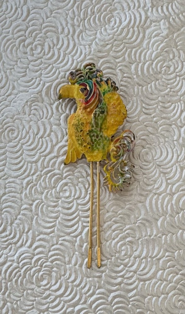 Vintage bird LG Lind Gal / enamel on metal brooch