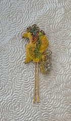 Vintage bird LG Lind Gal / enamel on metal brooch