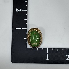Vintage Green Princess Clip On Earrings Face Mask Gold Tone Germany READ