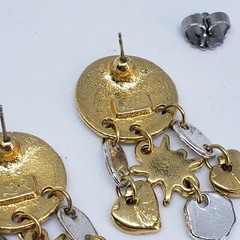 Vintage LADY REMINGTON Gold & Silver Tone Drop EARRINGS Dangle Hearts