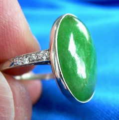 Original EARTH MINED Imperial Jadeite JADE Deco Engagement Ring PLATINUM DIAMOND
