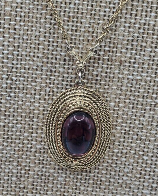 Gold Tone Amethyst Pendent an Necklace Stamped 1928