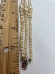 Vintage Triple Strand Faux Pearl Bracelet 6.5” Jewelry Silver Clasp Latch Japan