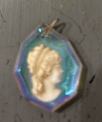 Vintage Cameo Iridescent Lucite blue Hexagon Shape Pendant