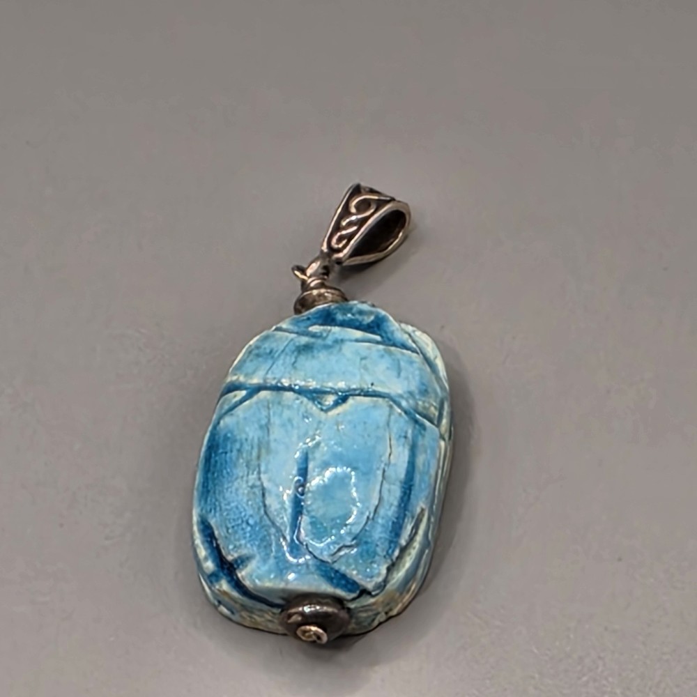 Vtg Scarab Pendent Egyptian Revival Turquoise Blue Color /vintage