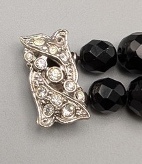 Vintage Black Glass Faceted 3 Strand Bracelet Rhinestone Box Clasp Stunning