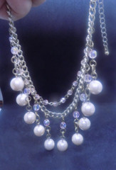 Vintage Faux Pearls and Iridescent Beads Bib Drop Necklace 17 to 20 in (345)