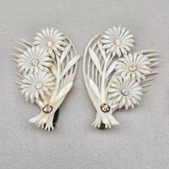 Vintage Earrings Lot West Germany Germany Plastic Clip On Floral Mid Century