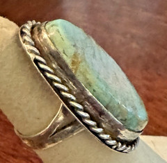 Vintage Big Navajo Ring Turquoise Sterling Silver Size 4 3/4 Old Pawn Unsigned